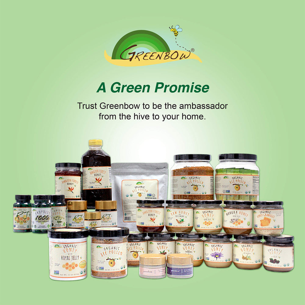 Greenbow Propolis packaging highlighting gluten-free and non-GMO ingredients.