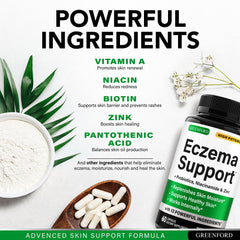 Greenford Eczema Support bottle pour shot illustrating convenient daily dosage.