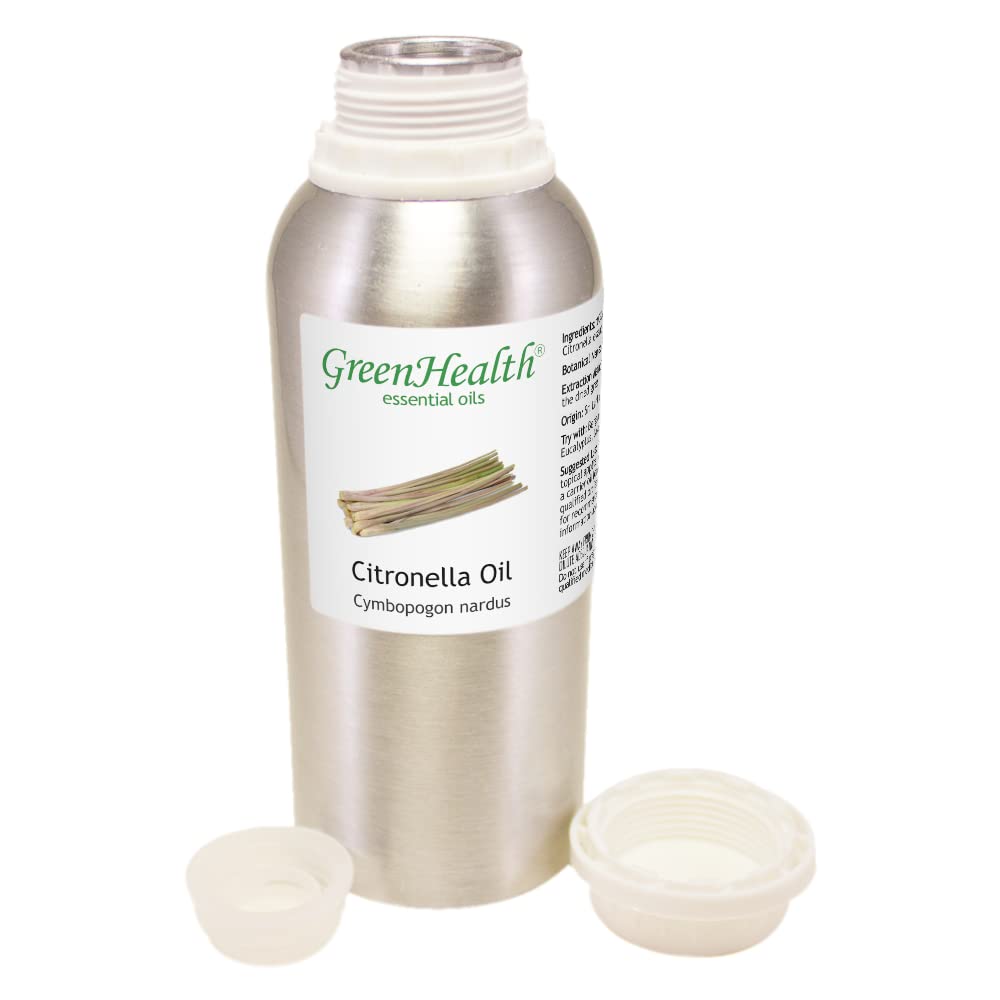 Close-up of GreenHealth citronella oil label showing purity