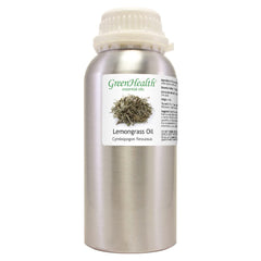 GreenHealth Lemongrass Oil label closeup – purity and steam-distilled quality.