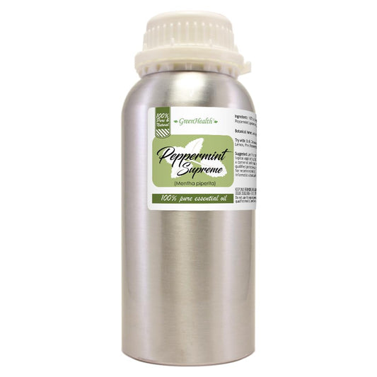 GreenHealth peppermint oil bottle 16oz close-up, ideal for diffusers and aromatherapy rituals.