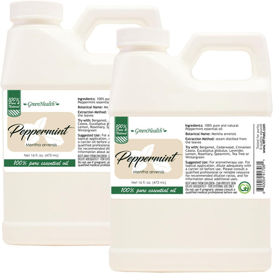 GreenHealth Peppermint Oil two-pack front view for bulk diffusion and DIY projects.