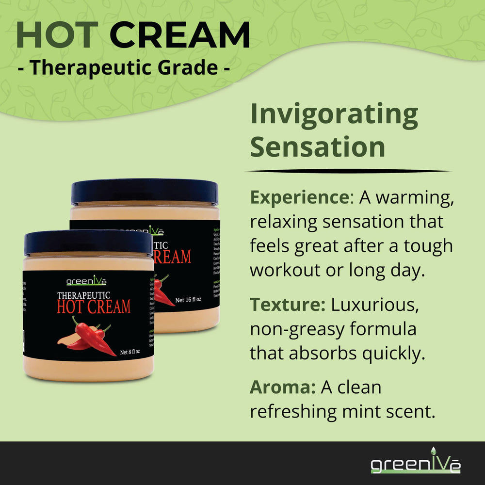 GreenIVe Hot Cream showcasing heating and cooling sensation.