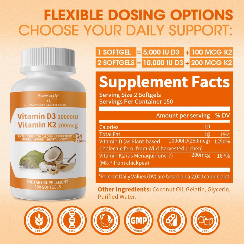 GREENPEOPLE K2 D3 softgels close-up for daily bone and immune support