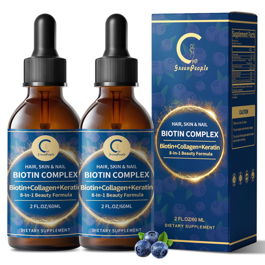GreenPeople bottle of Liquid Biotin & Collagen Drops for high-potency hair and skin support.