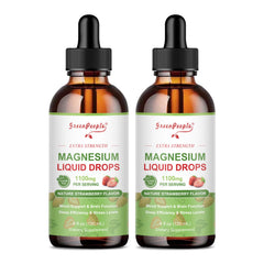 GreenPeople magnesium glycinate liquid drop bottle with strawberry flavor for easy daily use.