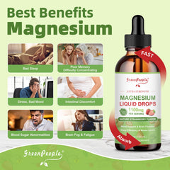 Bottle label of GreenPeople strawberry flavor magnesium glycinate drops.