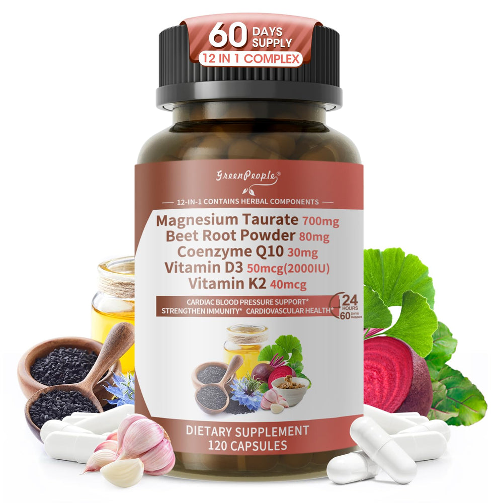 GreenPeople Magnesium Taurate bottle front showing premium 12-in-1 complex