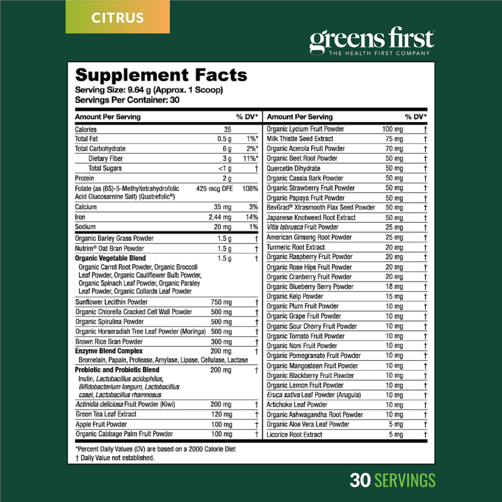 Greens First dairy-free label signals allergy-friendly option.