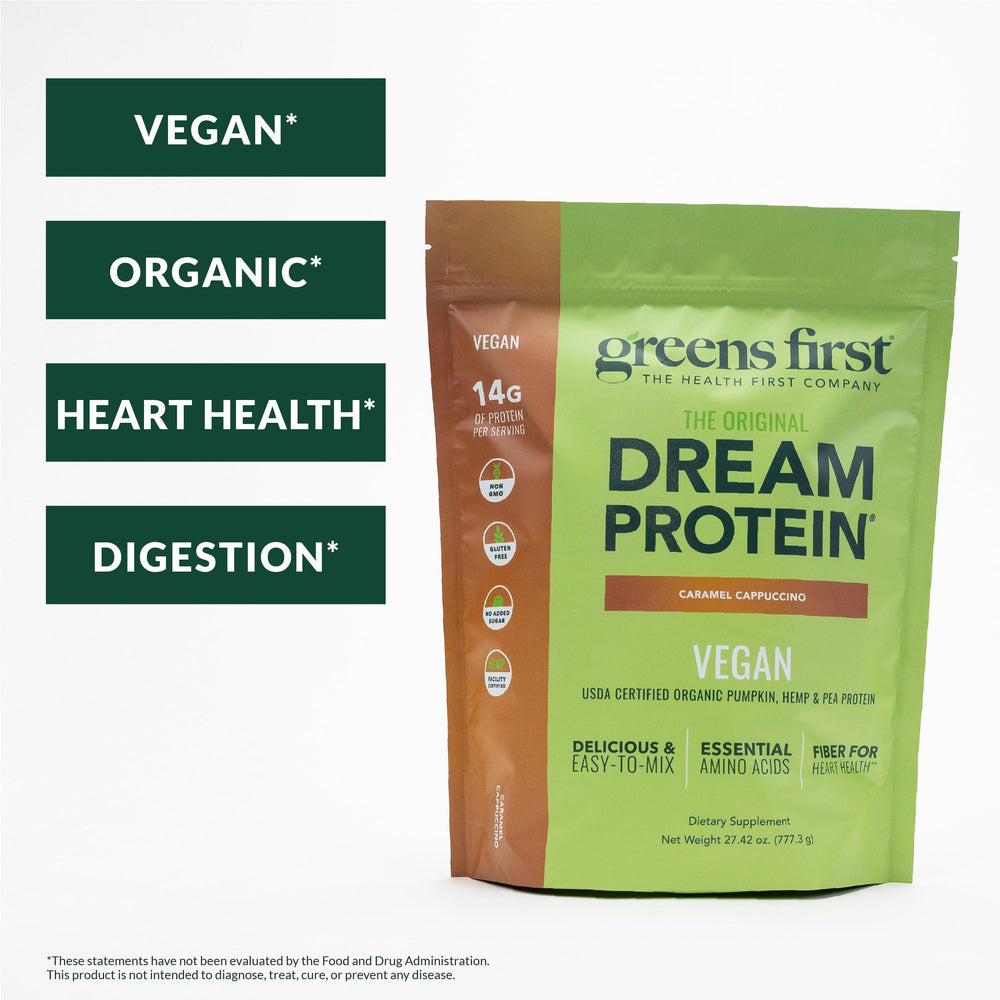 Greens First Dream Protein plant-based ingredients highlighted for clean vegan nutrition