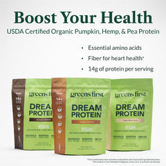 Greens First Dream Protein scoop mixed with water offers smooth texture
