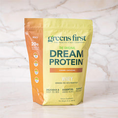 90 calories per scoop information visible on Dream Protein Whey packaging