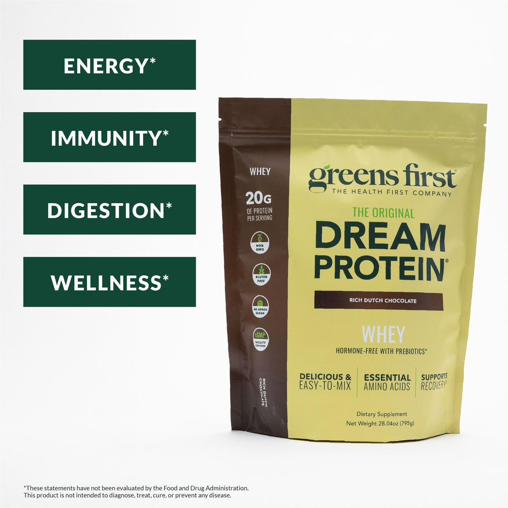Greens First Dream Protein Whey pour shows smooth mix for quick recovery