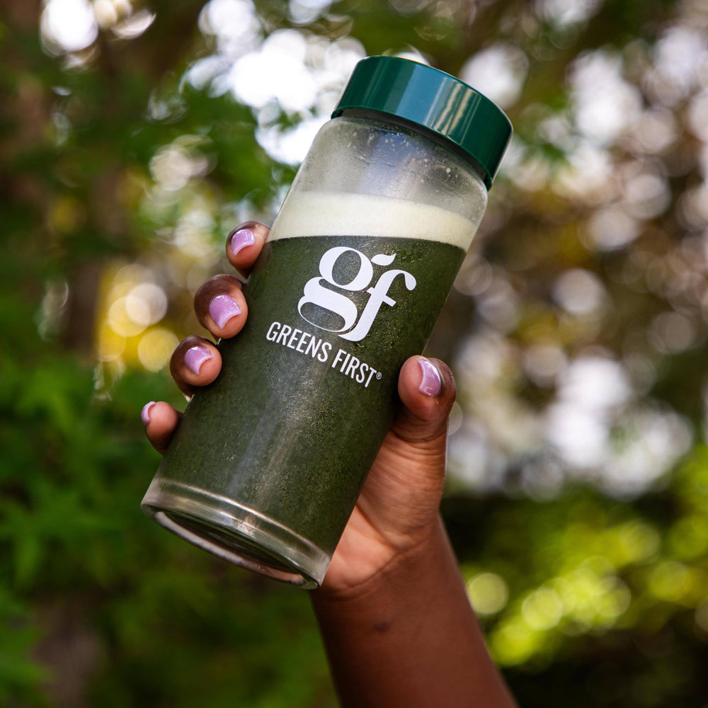 Greens First mint flavor powder, refreshing taste during morning routines or after workouts.