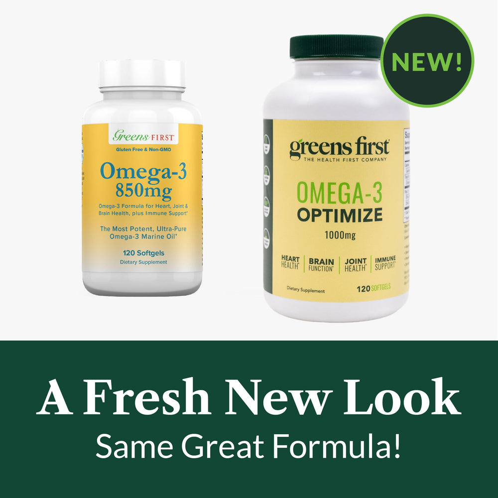 Greens First Omega-3 Optimize purification process graphic communicates mercury-free formula.