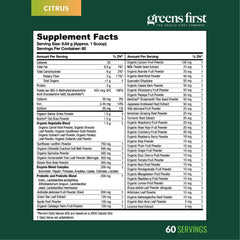 Greens First powder on kitchen counter ready for quick shakes.