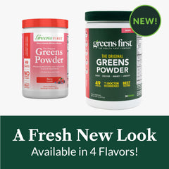 Greens First vegan non-GMO label on packaging.