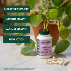 Greens First Women’s Health Probiotics cap showing easy daily capsule routine.