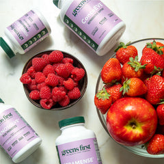 Greens First Women’s Health Probiotics image hints at immune support potential.