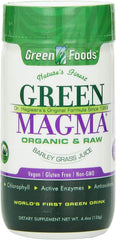 Green Foods Green Magma label closeup highlighting barley grass blend and nutrients
