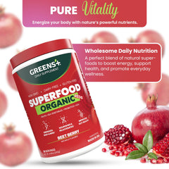 Greens+ USDA-certified organic label closeup for trusted quality.