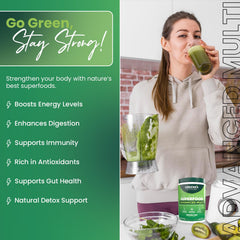 Greens+ wheatgrass close-up emphasizes natural nutrition for daily wellness.