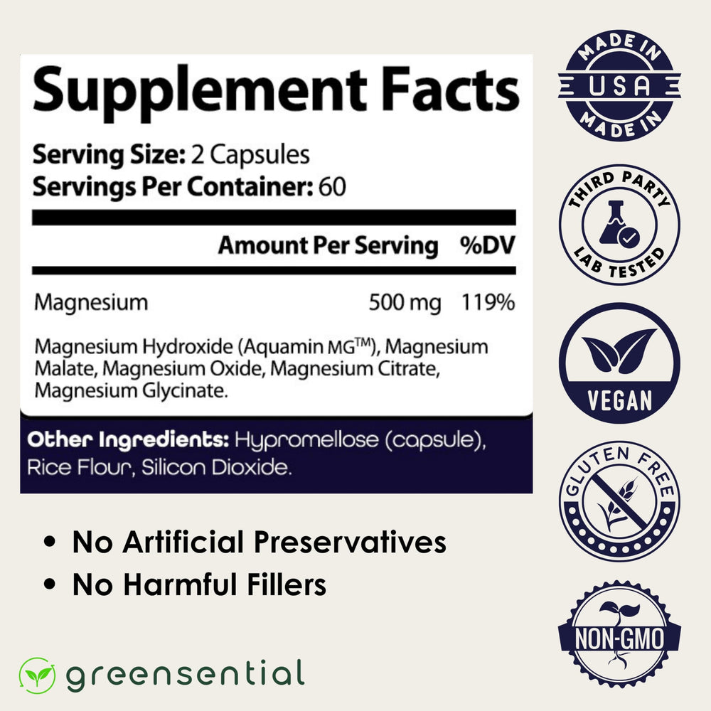Greensential bottle front view with clear label for easy selection.