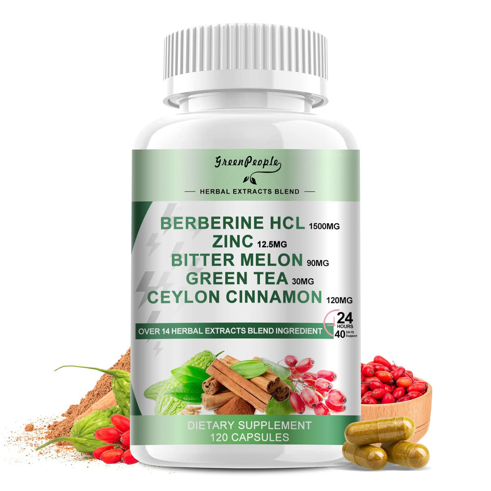 GREENPEOPLE Berberine bottle front showing 1500 mg per capsule for daily energy support