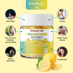 GREENPEOPLE Magnesium Glycinate Gummies label close-up featuring D3 and B6 for daily wellness