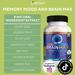 GREENVIFY brain support packaging highlights a holistic cognitive blend.