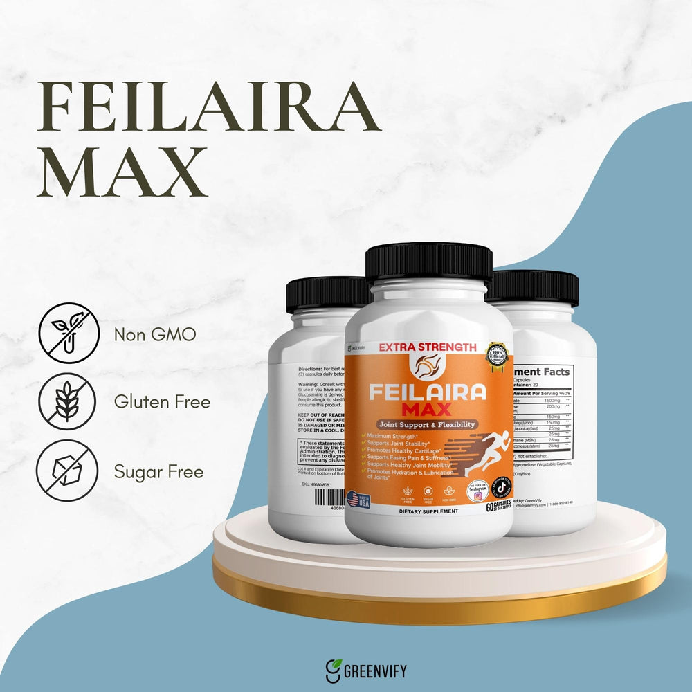 Gluten-free and non-GMO badge on GreenVify Feilaira Max.