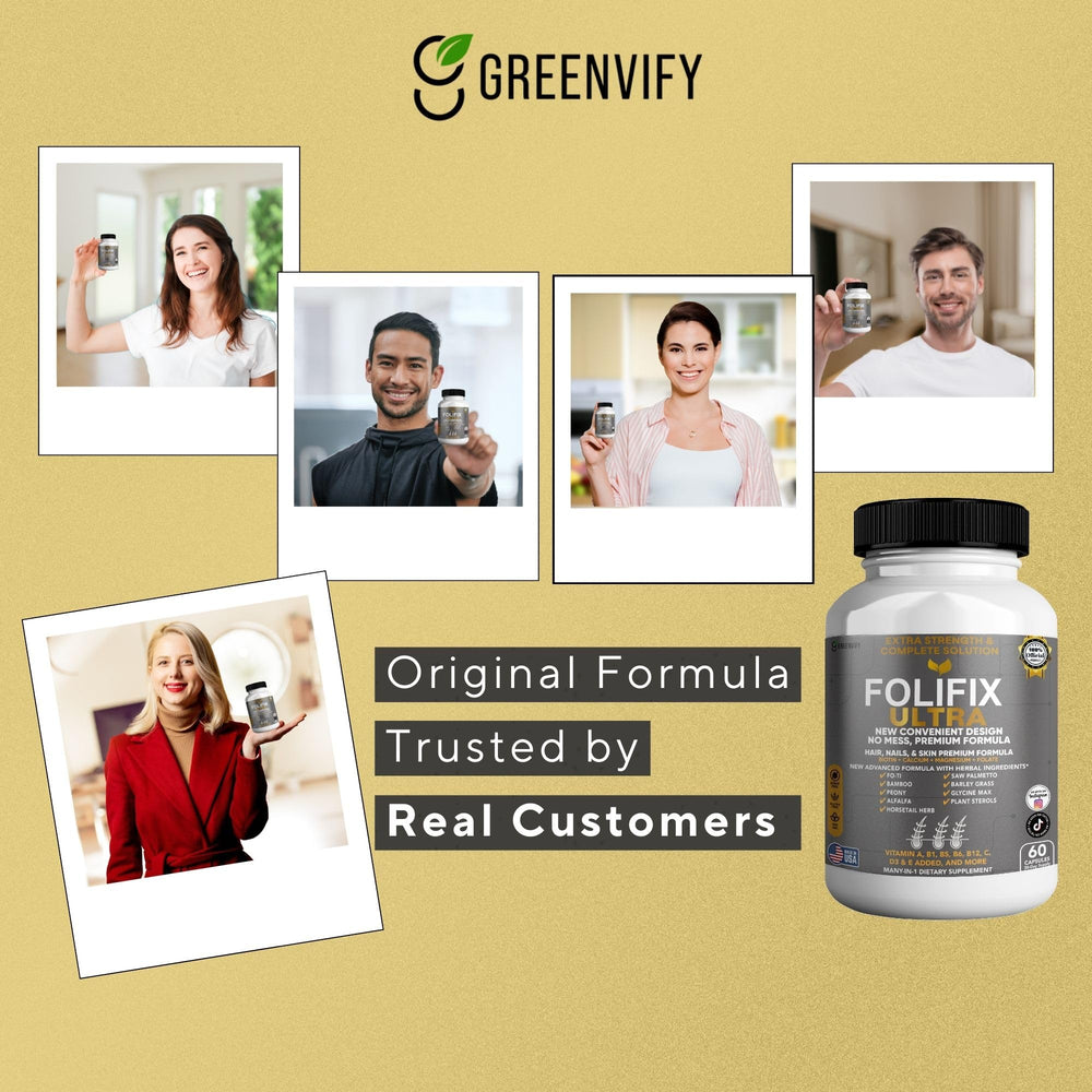 GREENVIFY FoliFix Ultra daily-use bottle beside a glass