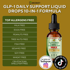 GREENVIFY GLP-1 Drops label visible, highlighting the blend and servings for daily use