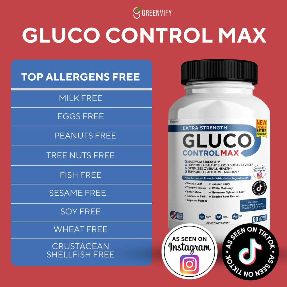 GREENVIFY Gluco Control Max label close-up highlighting all-natural ingredients