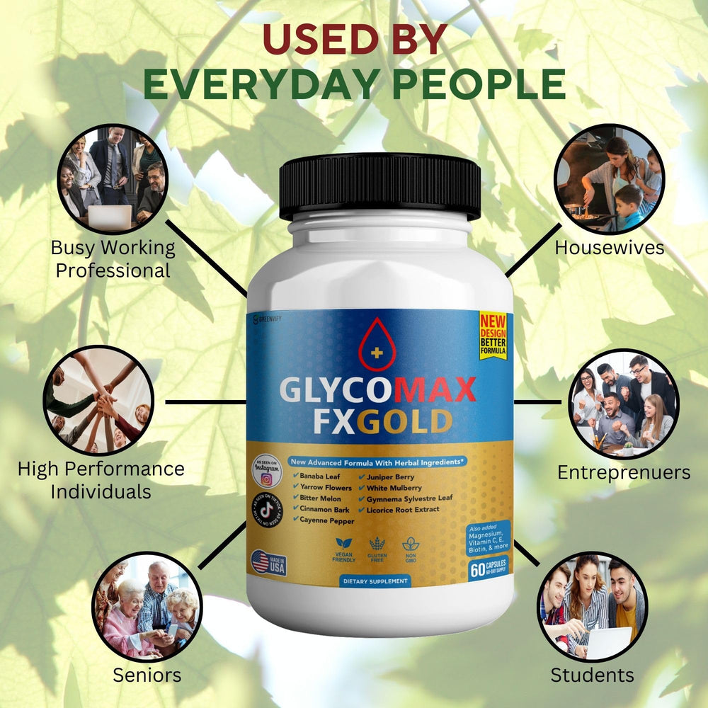 GREENVIFY Glyco Max Fx Gold label highlights natural ingredients and purpose.