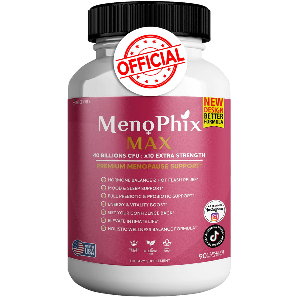 GREENVIFY MenoPhix Max bottle front for menopause support and daily probiotic benefits