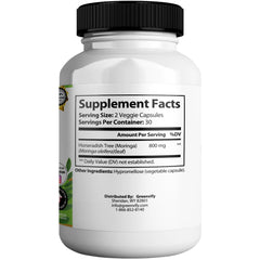 GREENVIFY Moringa Magic Max capsules close up showing 800mg per serving.