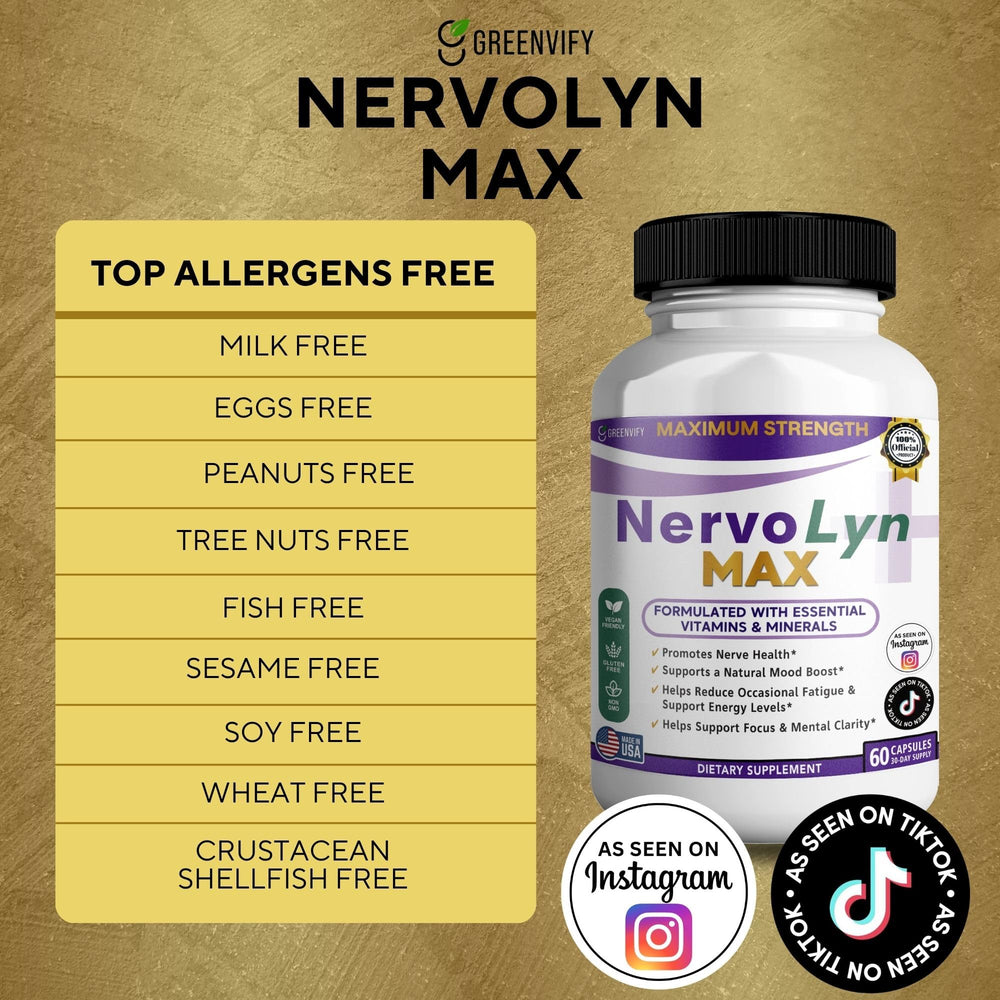 GreenVify NervoLyn Max capsules closeup emphasizes easy daily dosing.