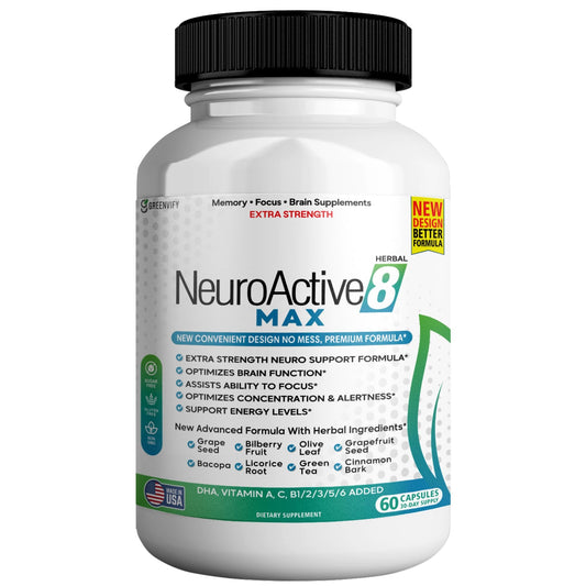 GreenVify NeuroActive 8 Max bottle front for cognitive support on the go