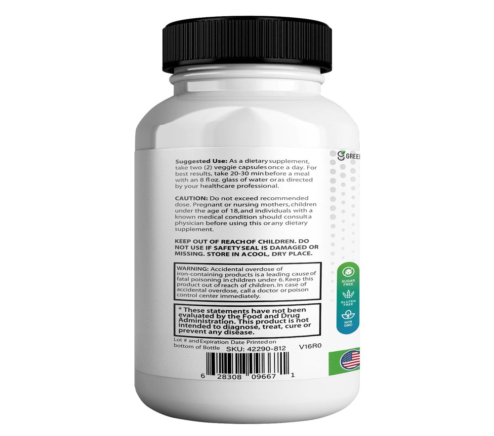 GreenVify NeuroActive 8 Max daily dose panel noting 2 capsules per serving