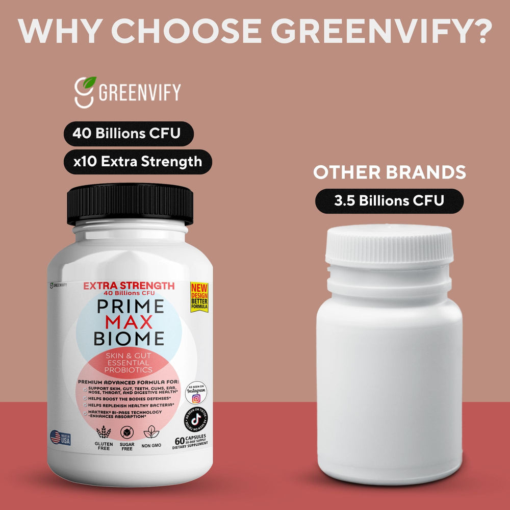 Quality badge on PRIME MAX BIOME packaging indicating gluten-free and non-GMO.