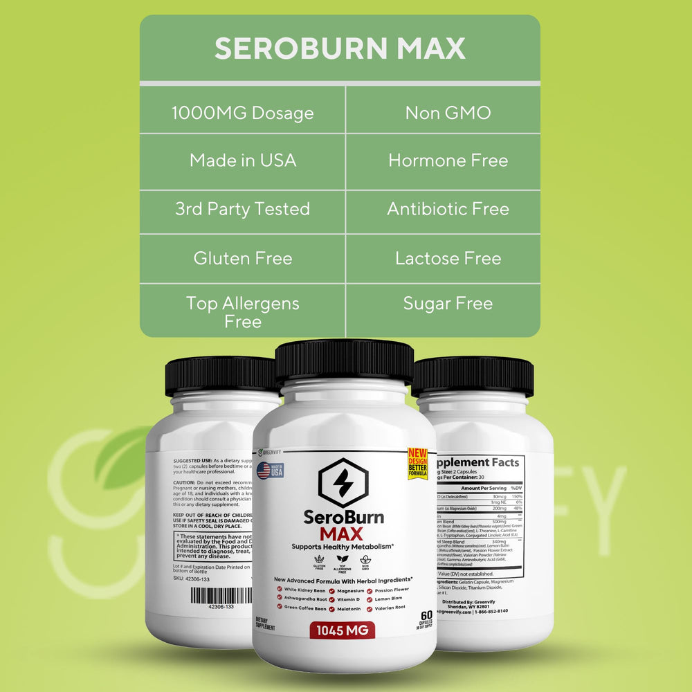 GREENVIFY SeroBurn Max magnesium tablets close-up for muscle recovery support.