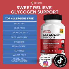 GREENVIFY Sweet Relieve bottle label detail emphasizing natural formula advantages.