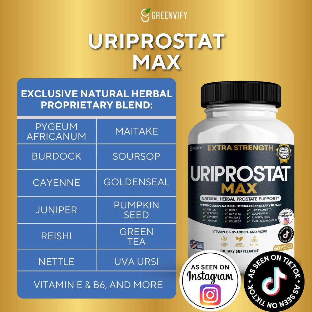 GreenVify Uriprostat Max bottle back with ingredient details for informed use