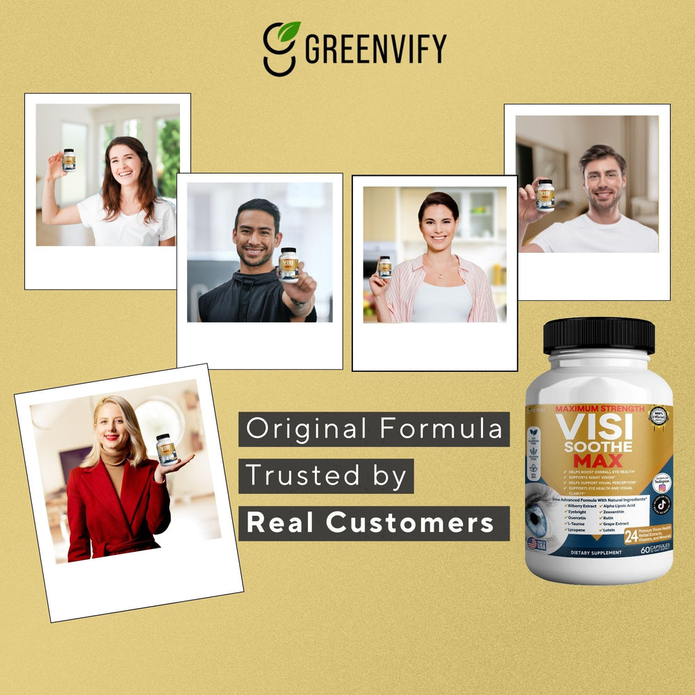 GREENVIFY Vision Soothe Max packaging communicates premium eye nutrition.
