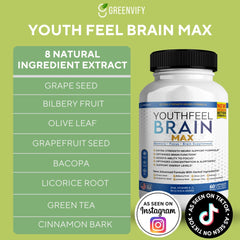 GREENVIFY YouthFeel Brain Max label back showing non-GMO gluten-free attributes
