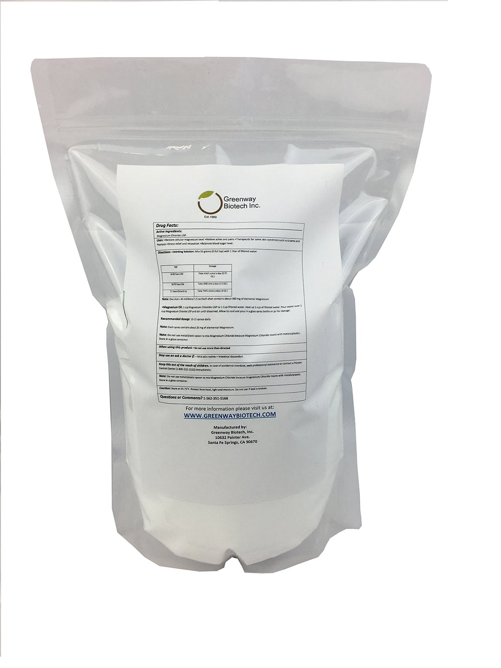 Greenway Biotech Magnesium Chloride powder scoop beside the canister for precise daily dosing.
