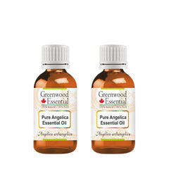 Greenwood Essential Angelica oil two-pack in amber bottle for versatile skin care.
