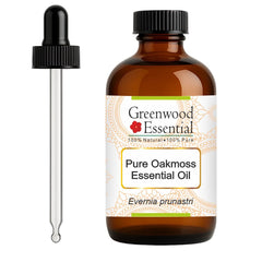 Greenwood Essential oakmoss oil bottle in amber glass preserves potency for skin care.