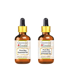 Greenwood Essential Pure Bay Oil: two bottles ready for aroma diffusion and skincare prep.